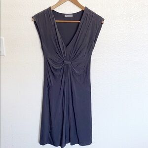 Wyeth Gray V Neck Knot Gathered Front Mini Dress